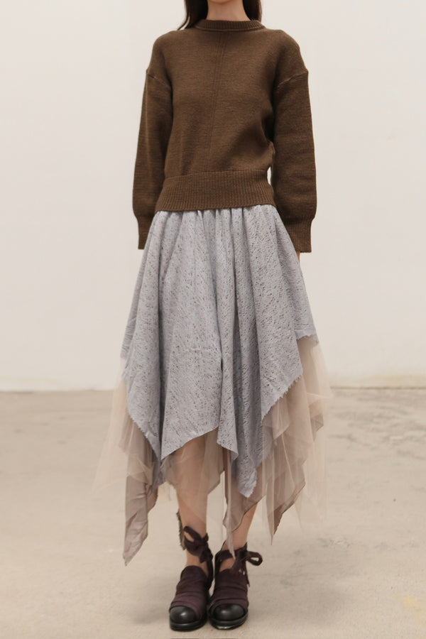 Marc Le Bihan 2722 Long Sleeve Crewneck Sweater Dress MLB-2722-KAKI/GRIS